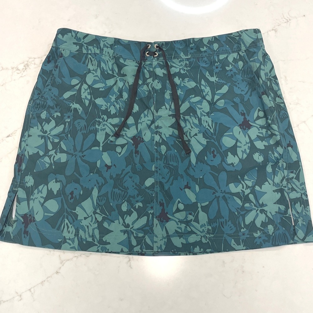 RipSkirt Hawaii Floral‎ Skirt Womens XL Green Drawstring Pockets Beach Pull On